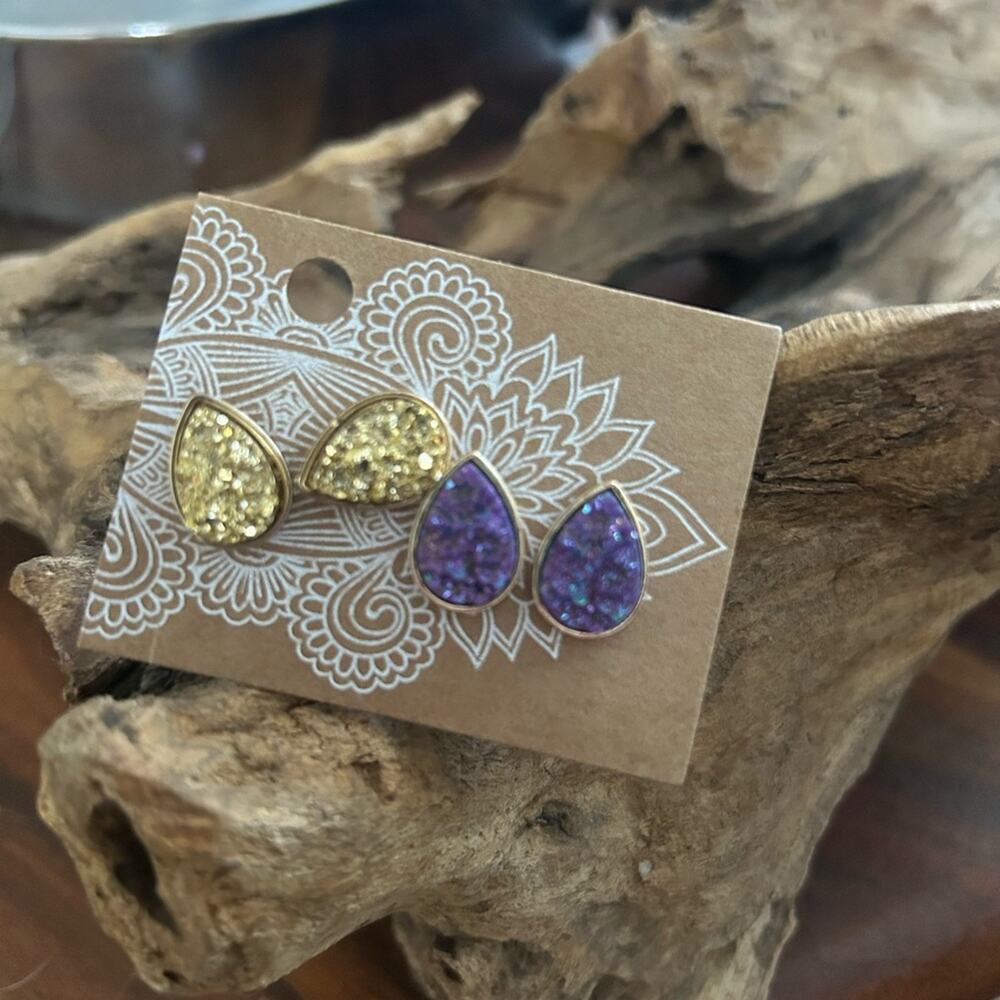 Earthbound trading druzy tear drop earrings, 2 pair
